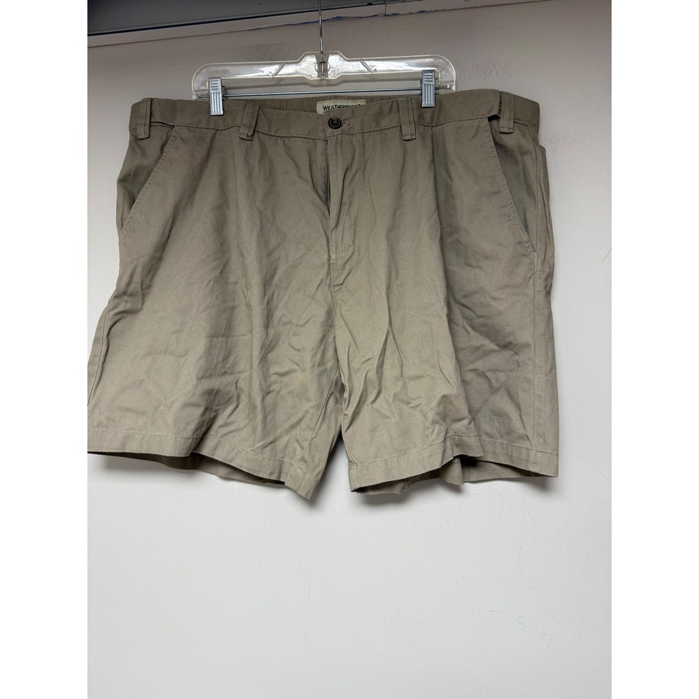 Weatherproof Mens Khaki Chino Shorts 44W Cotton Flat Front Tan Casual 8143